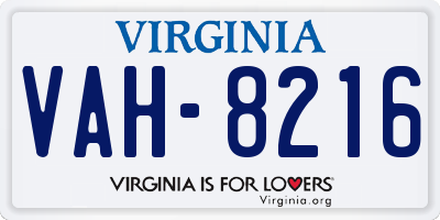 VA license plate VAH8216