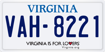 VA license plate VAH8221
