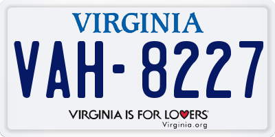 VA license plate VAH8227