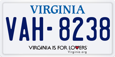 VA license plate VAH8238