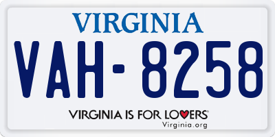VA license plate VAH8258