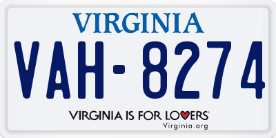 VA license plate VAH8274