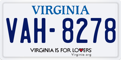 VA license plate VAH8278