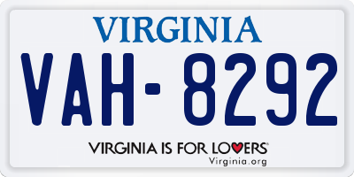 VA license plate VAH8292