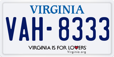 VA license plate VAH8333