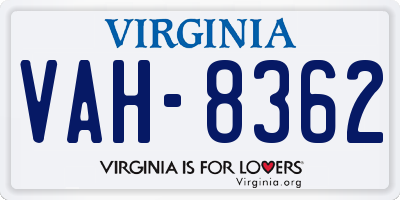 VA license plate VAH8362