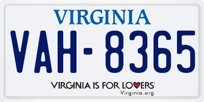 VA license plate VAH8365