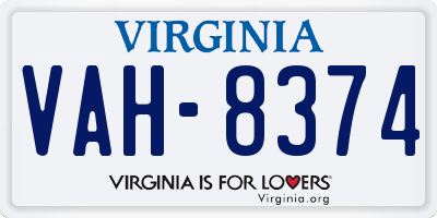 VA license plate VAH8374
