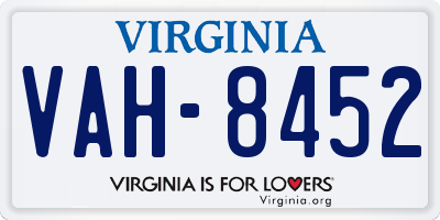 VA license plate VAH8452