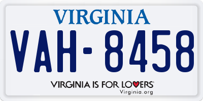 VA license plate VAH8458
