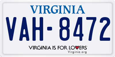 VA license plate VAH8472