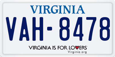 VA license plate VAH8478