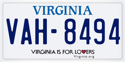 VA license plate VAH8494