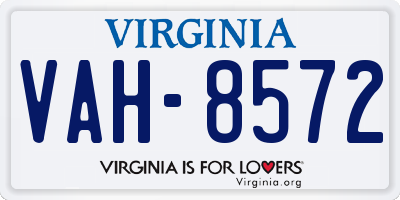 VA license plate VAH8572