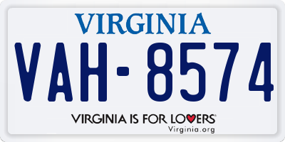 VA license plate VAH8574