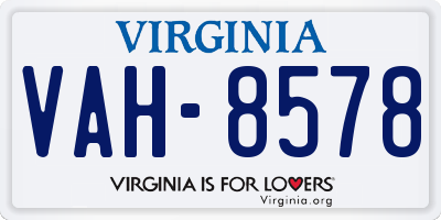 VA license plate VAH8578