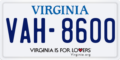 VA license plate VAH8600