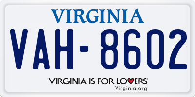 VA license plate VAH8602