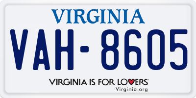VA license plate VAH8605