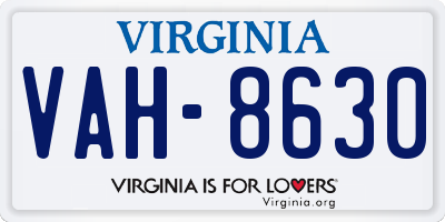 VA license plate VAH8630