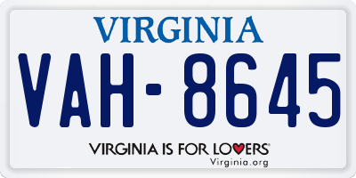 VA license plate VAH8645