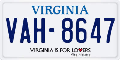 VA license plate VAH8647