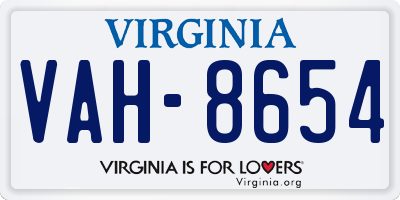 VA license plate VAH8654