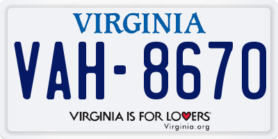 VA license plate VAH8670