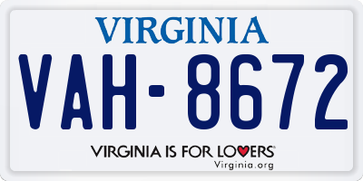 VA license plate VAH8672