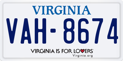 VA license plate VAH8674