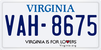VA license plate VAH8675