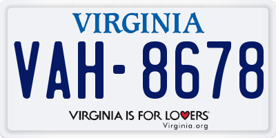 VA license plate VAH8678