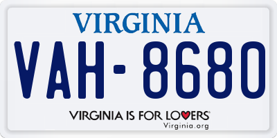 VA license plate VAH8680