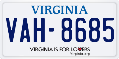 VA license plate VAH8685