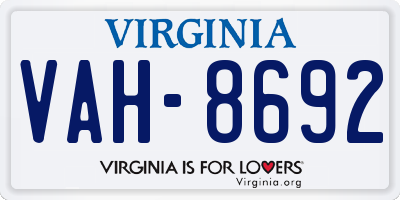 VA license plate VAH8692