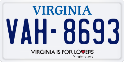 VA license plate VAH8693