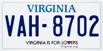 VA license plate VAH8702