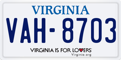 VA license plate VAH8703