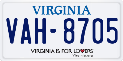 VA license plate VAH8705