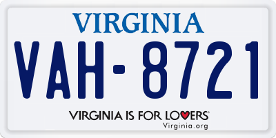 VA license plate VAH8721