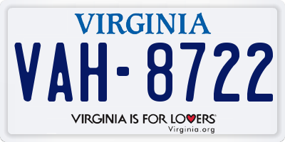 VA license plate VAH8722