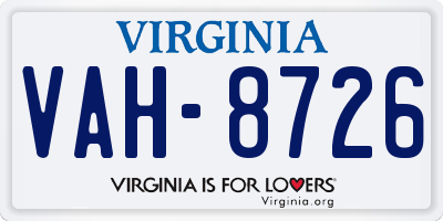 VA license plate VAH8726