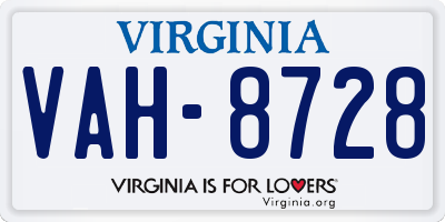 VA license plate VAH8728