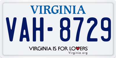VA license plate VAH8729