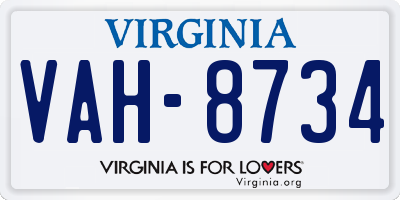 VA license plate VAH8734