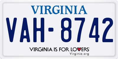 VA license plate VAH8742