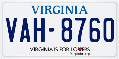 VA license plate VAH8760