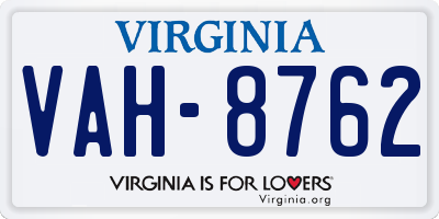 VA license plate VAH8762