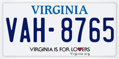 VA license plate VAH8765