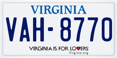 VA license plate VAH8770